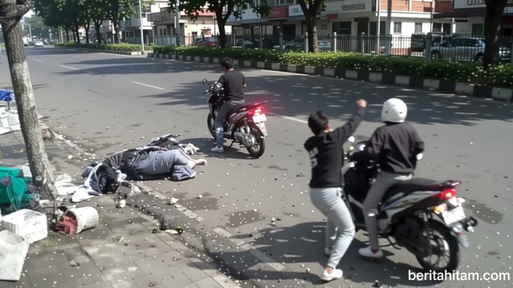 Dikejar Kelompok Bersajam di Tambora – Pemuda Bonceng Tiga Tabrak Tiang Lalu Kabur