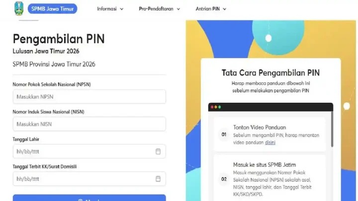 Hari Ini Pengambilan PIN SPMB Jatim 2026 Dibuka – Ini Cara dan Tahapan Verifikasinya