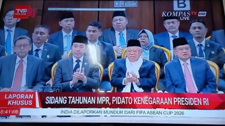 Nama Prabowo 2 Kali Disebut Ketua MPR Ahmad Muzani, Jokowi Duduk ‘Diapit’ Ma’ruf Amin & Boediono